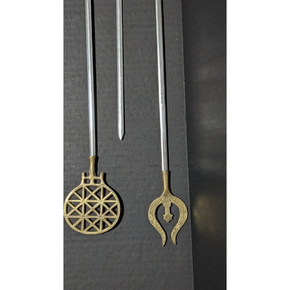 Vintage Turkish Brass and Stainless Tarzan Inox Kebab Skewers Set of Six